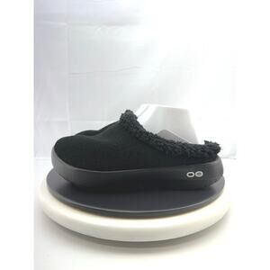 Oofos Oocoozie Mule Mens Size 10 Black Sherpa Comfort Recovery Slip On Shoes
